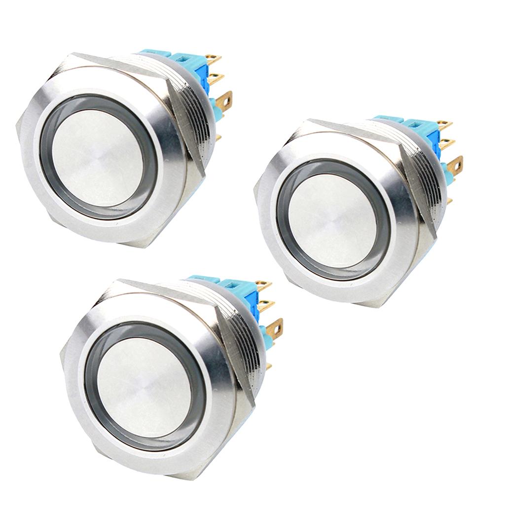 25mm Push Button Switch,Ring Blue LED,1NO 1NC,Flat Head 12V Self-reset