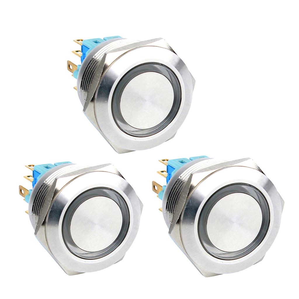 25mm Push Button Switch,Ring Blue LED,1NO 1NC,Flat Head 12V Self-reset