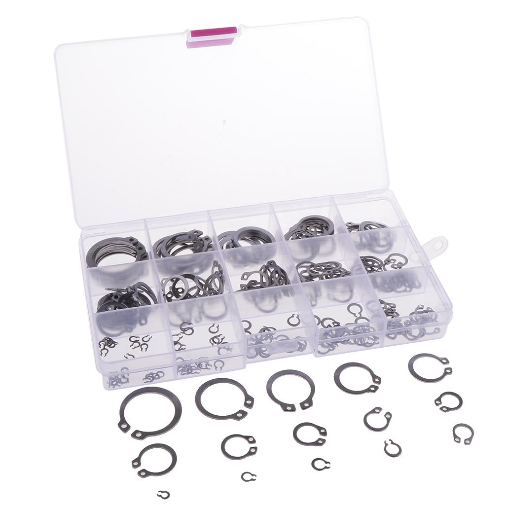 225x 15 Kinds Steel External Circlip Retaining Ring Snap Ring Assortment Kit