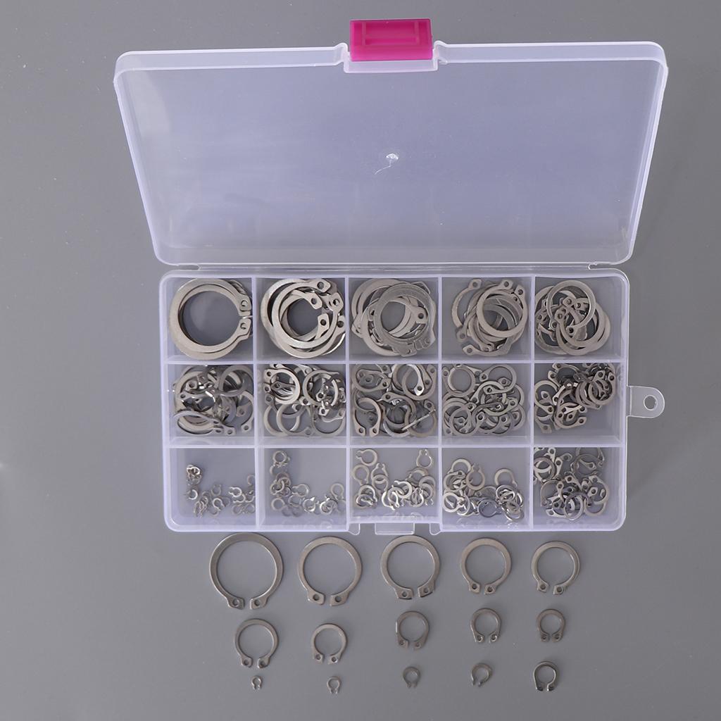 225x 15 Kinds Steel External Circlip Retaining Ring Snap Ring Assortment Kit