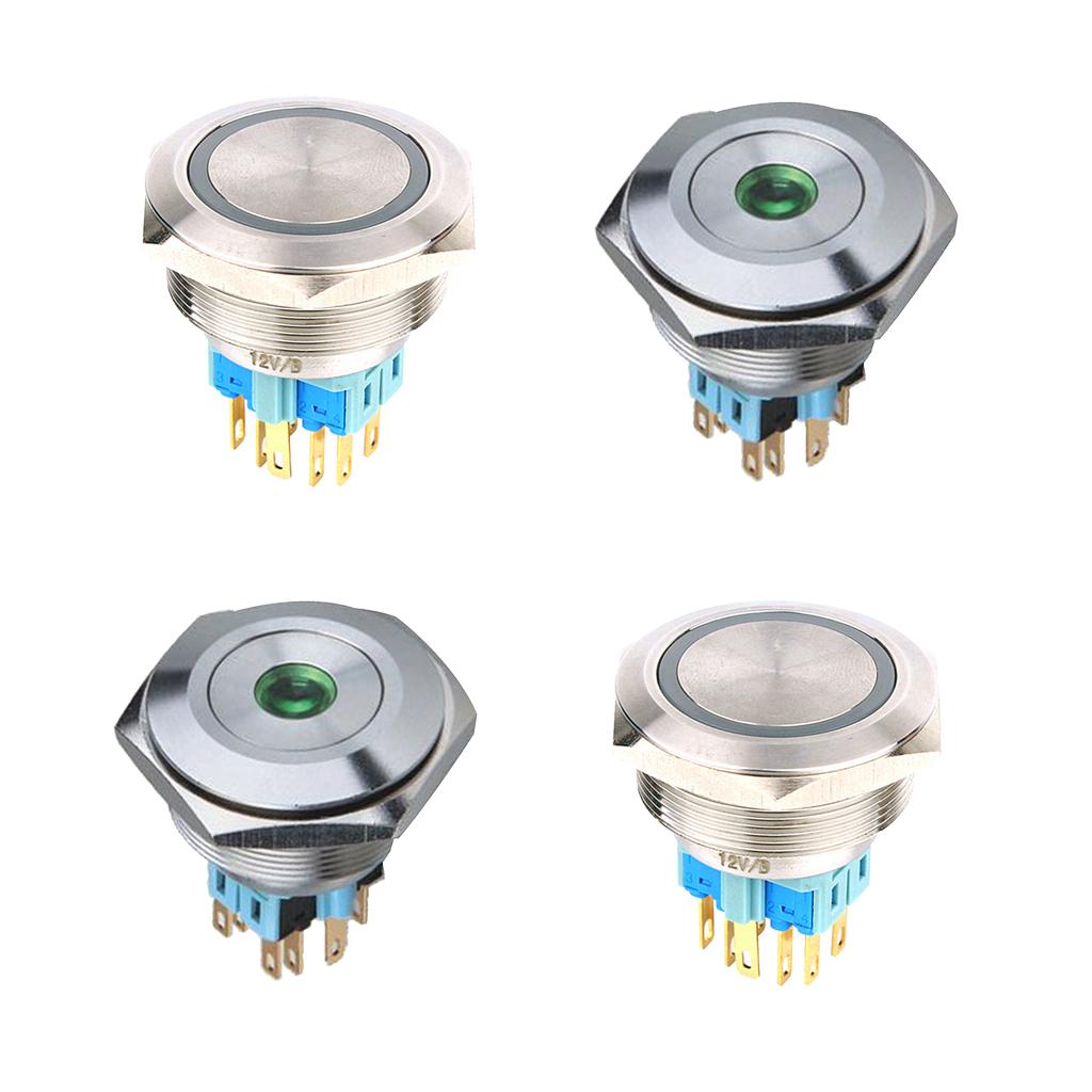 30mm LED Metal Push Button Switch,12V Flat Head,1NO 1NC Blue Self-reset