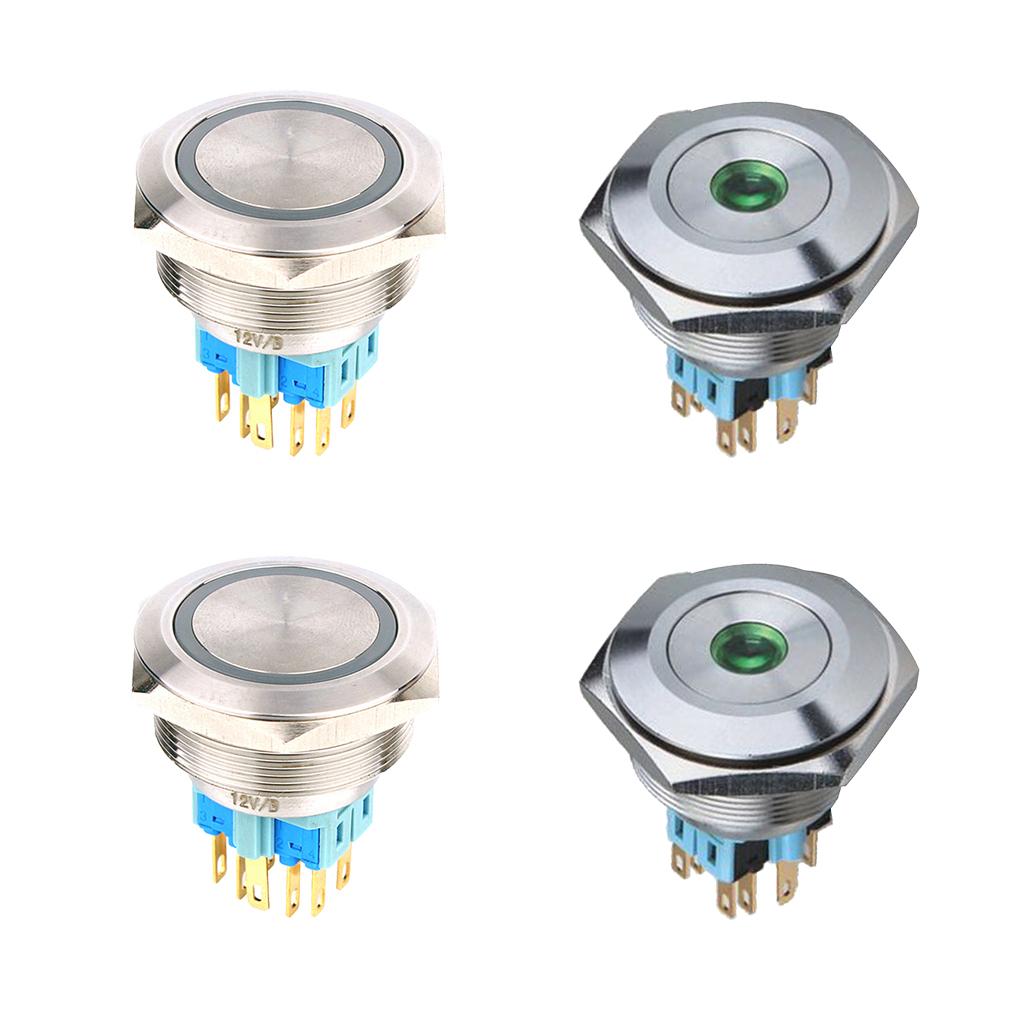 30mm LED Metal Push Button Switch,12V Flat Head,1NO 1NC Blue Self-reset