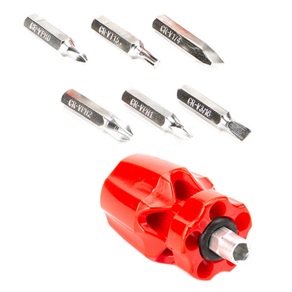 Mini 6 in 1 Screwdriver Hand Operated Tools Chrome Vanadium Alloy Red