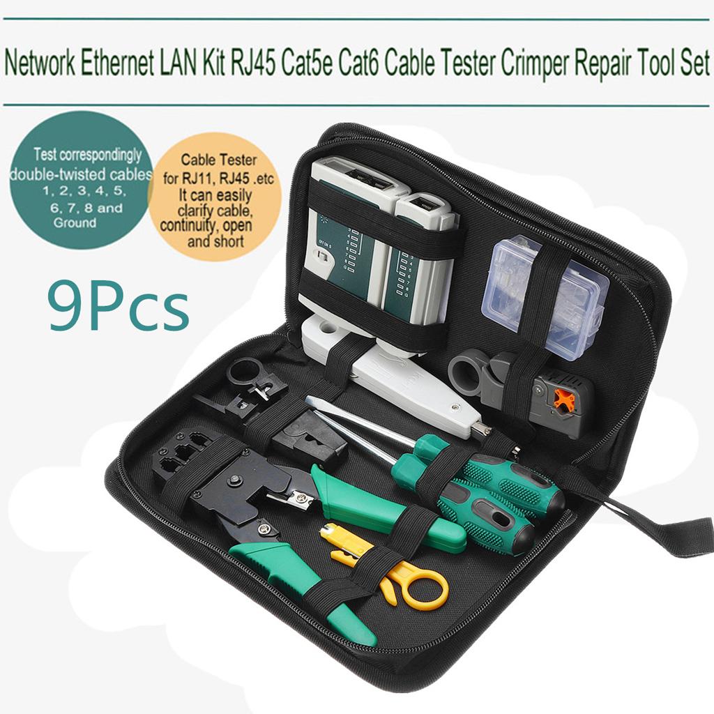 9 in 1 Network Repair Tool Kit Cable Tester Crimper Plier Cat5 RJ45 RJ11