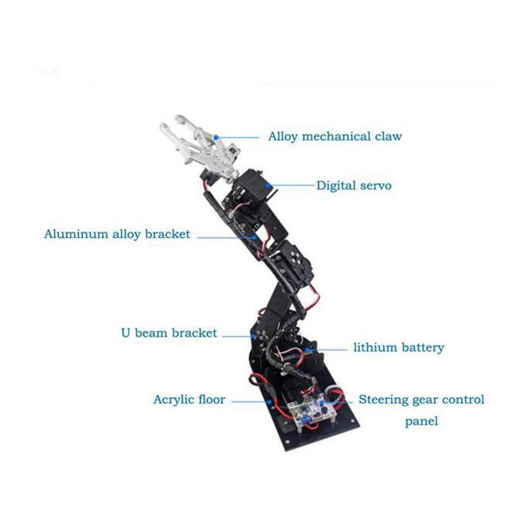6DOF Assembly Mechanical Robot Arm DIY Kit Clamp Gripper Claw DIY Black