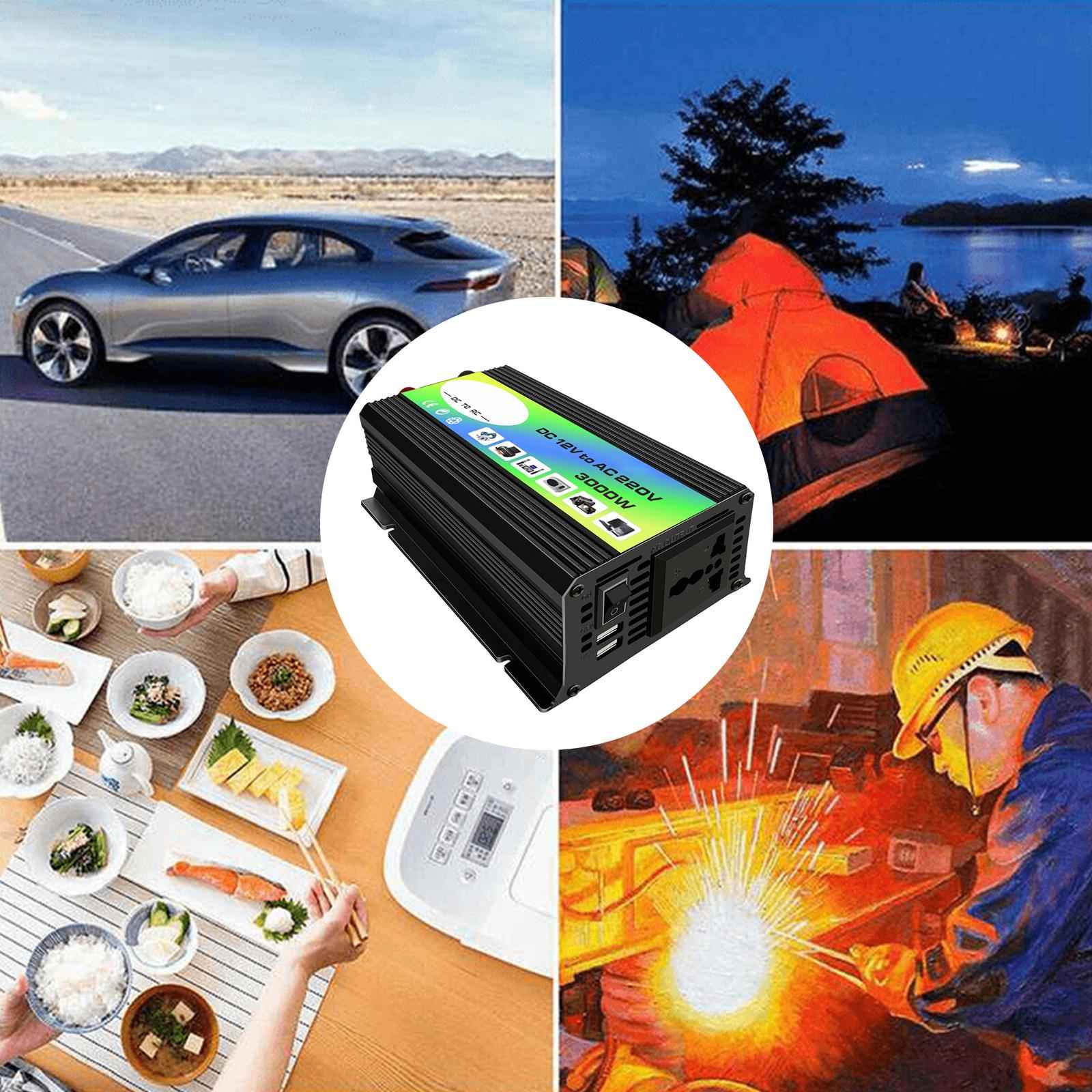 300W DC 12V to AC Inverter with 2 USB Charging Ports for Camping Outdoor Black 110V C
