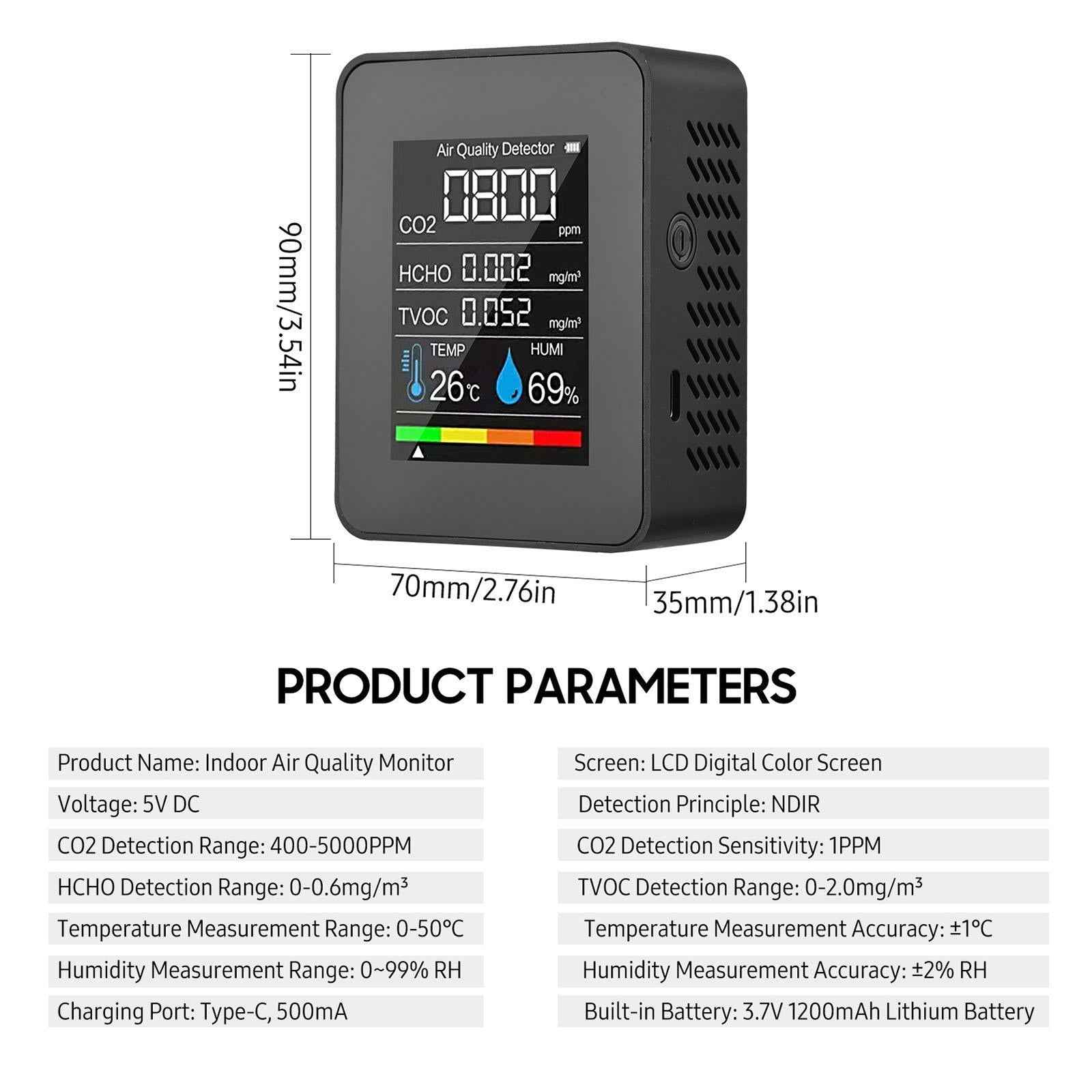 Air Quality Tester Air Analyzer for Indoor Outdoor Detection House Warehouse