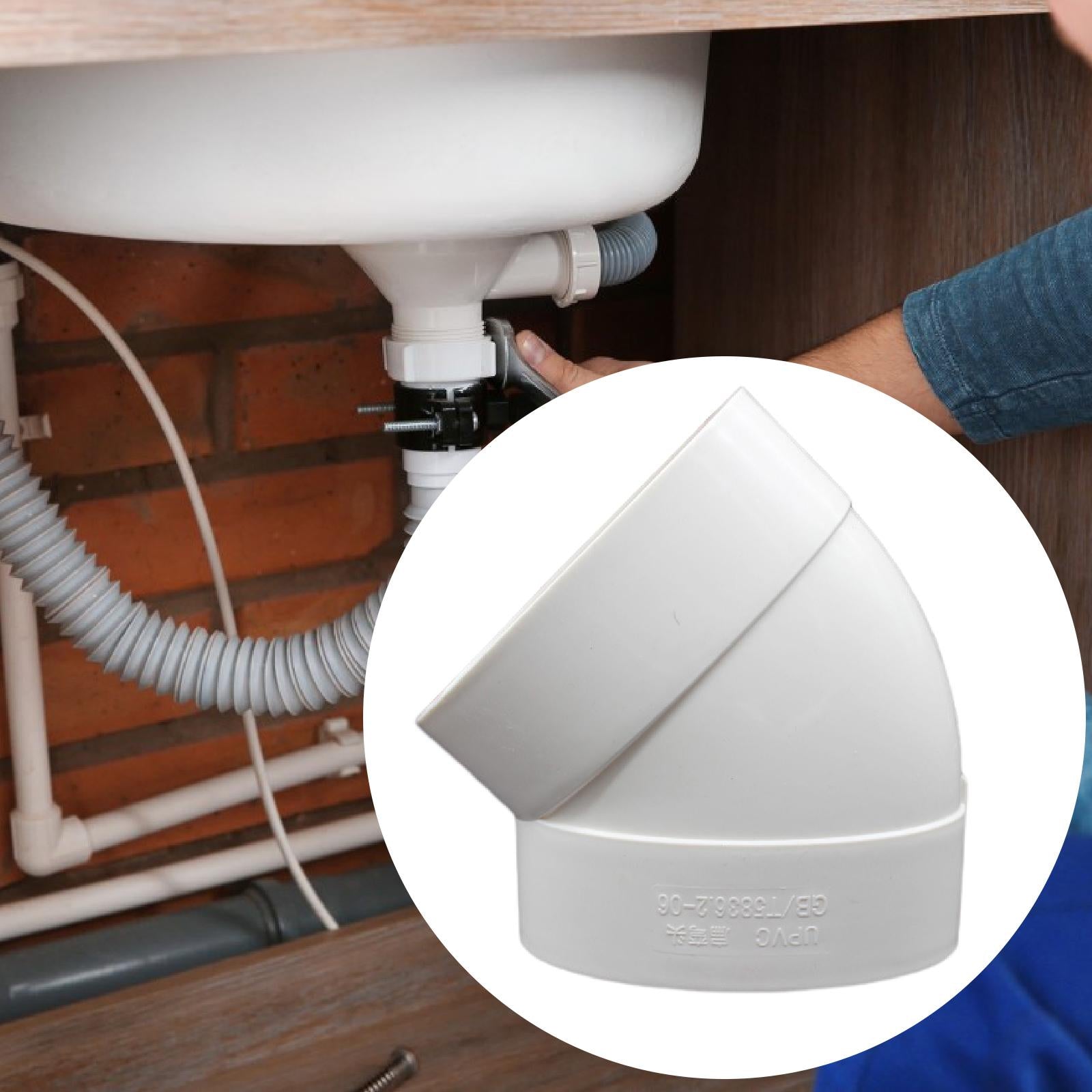 Ventilation Pipe Connector Tool PVC Ducting Adaptor for Hotel Restroom Basin 45Degree 17.5x12.5cm