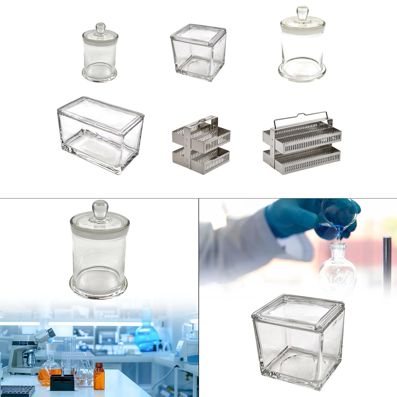 Laboratory Glass Staining Tank Chamber Sturdy with Lid Cylindrical Container 800ml