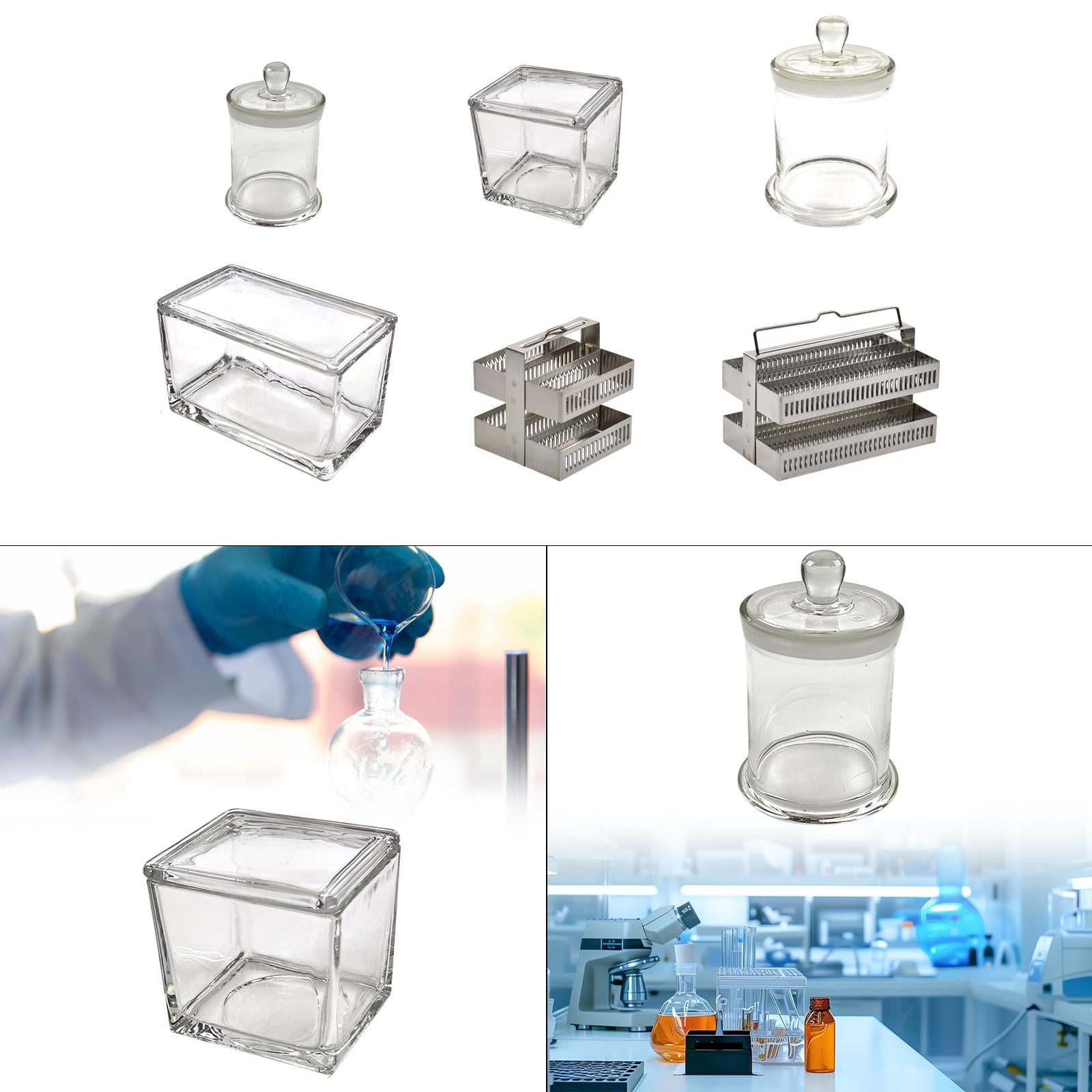 Laboratory Glass Staining Tank Chamber Sturdy with Lid Cylindrical Container 800ml
