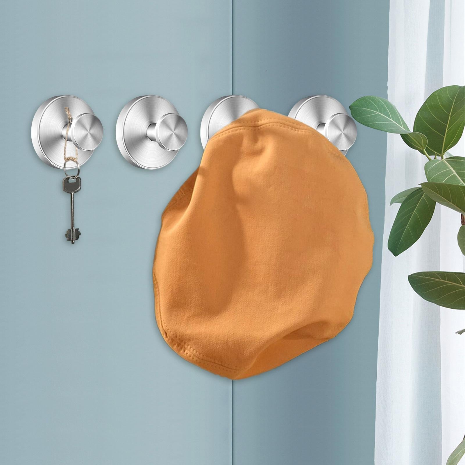 4 Pieces Suction Cup Hooks Wall Hooks for Glass Window Door Kitchen Restroom Sanded Silver