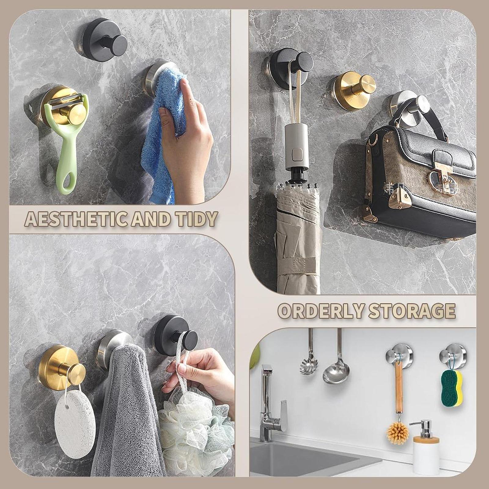 4 Pieces Suction Cup Hooks Wall Hooks for Glass Window Door Kitchen Restroom Glossy Silver