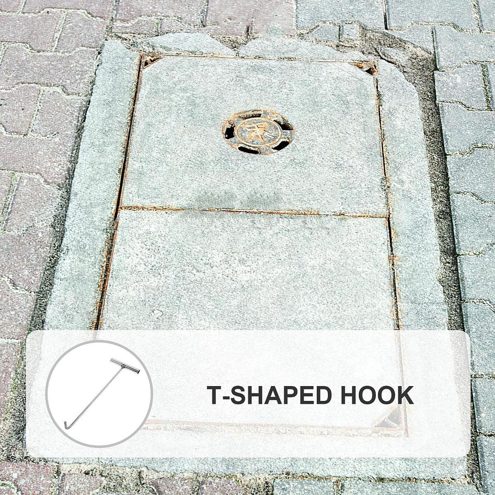 Manhole Hook Tool Stainless Steel Lift Manhole Covers Versatile T Shape Hook S Sharp mouth