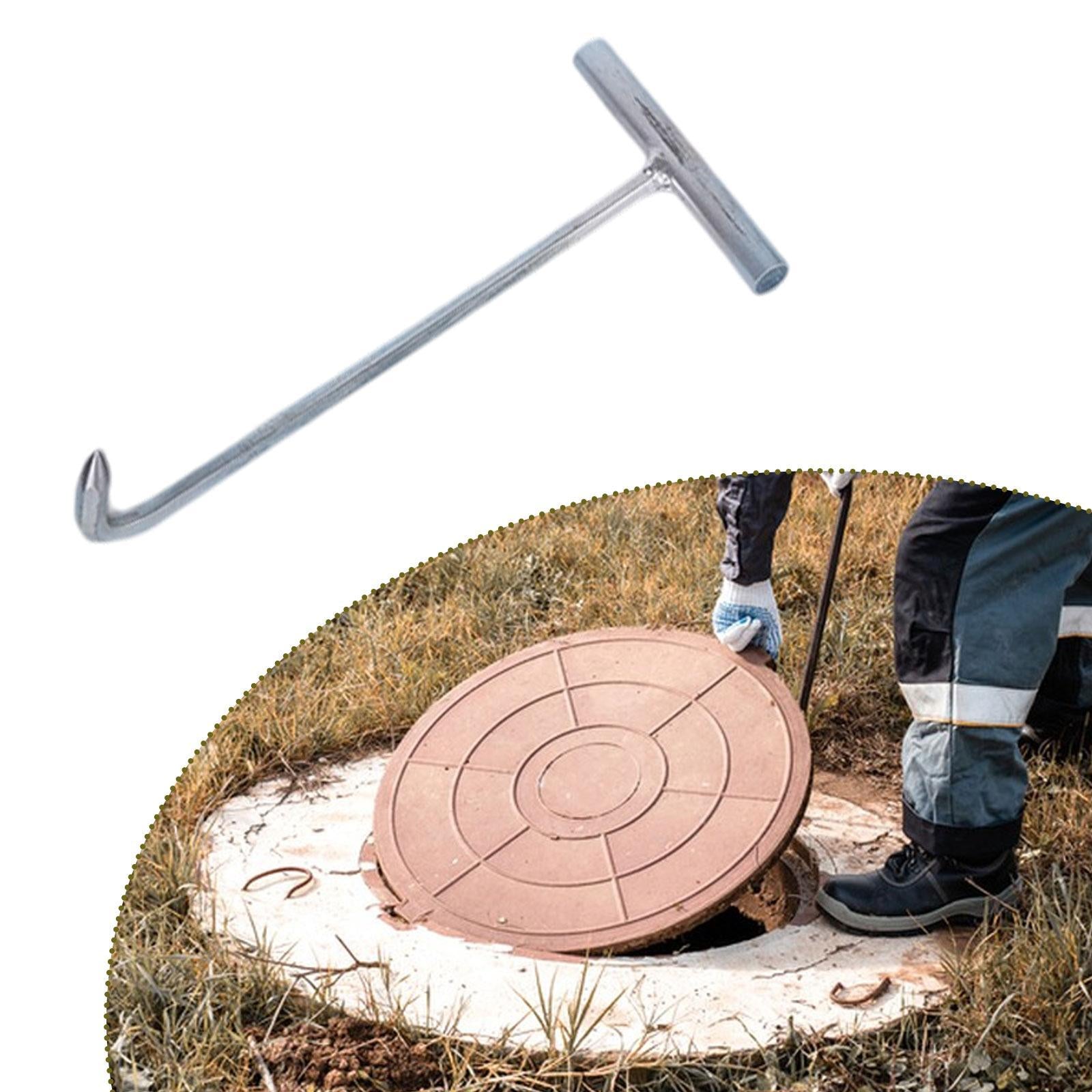 Manhole Hook Tool Stainless Steel Lift Manhole Covers Versatile T Shape Hook S Sharp mouth