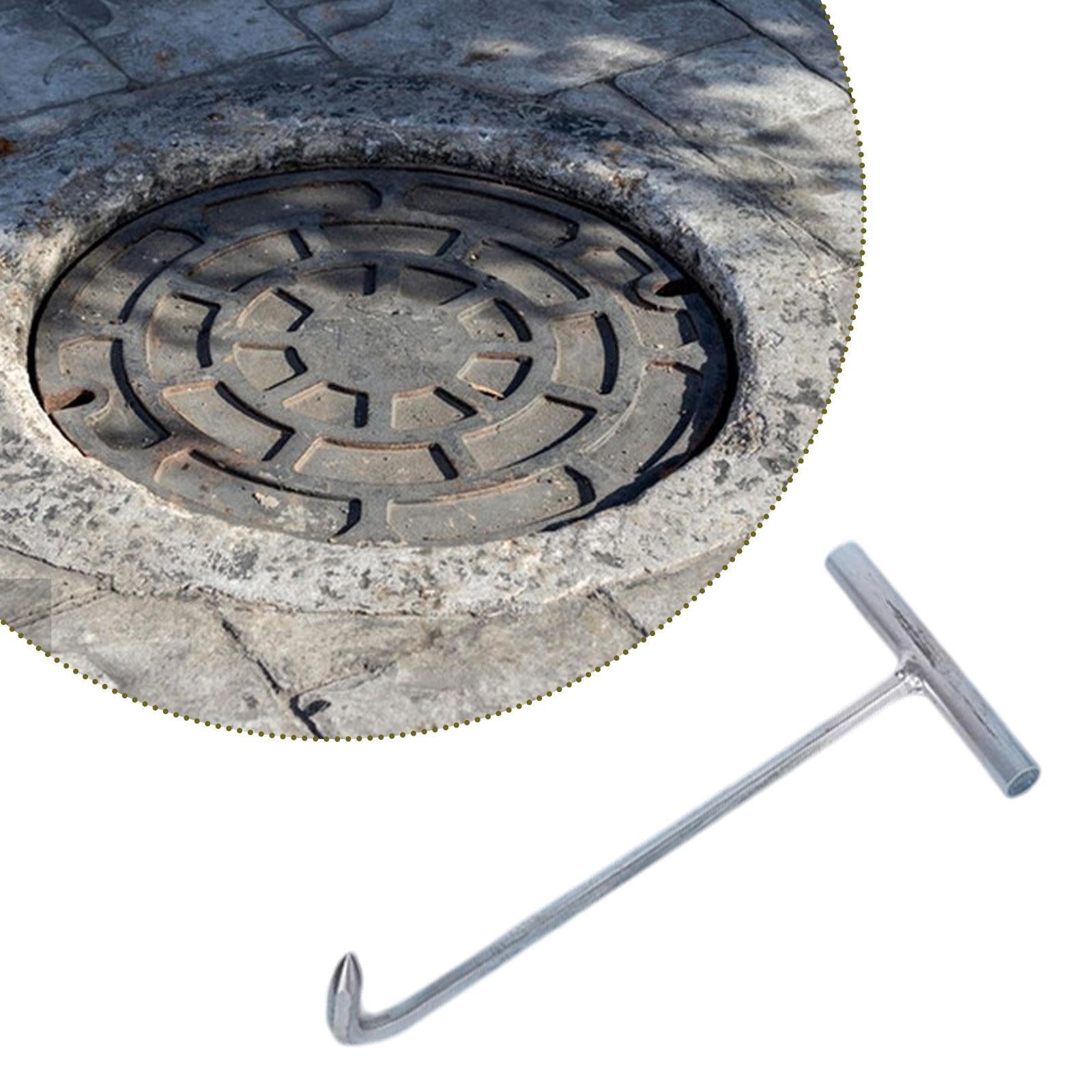 Manhole Hook Tool Stainless Steel Lift Manhole Covers Versatile T Shape Hook S Sharp mouth