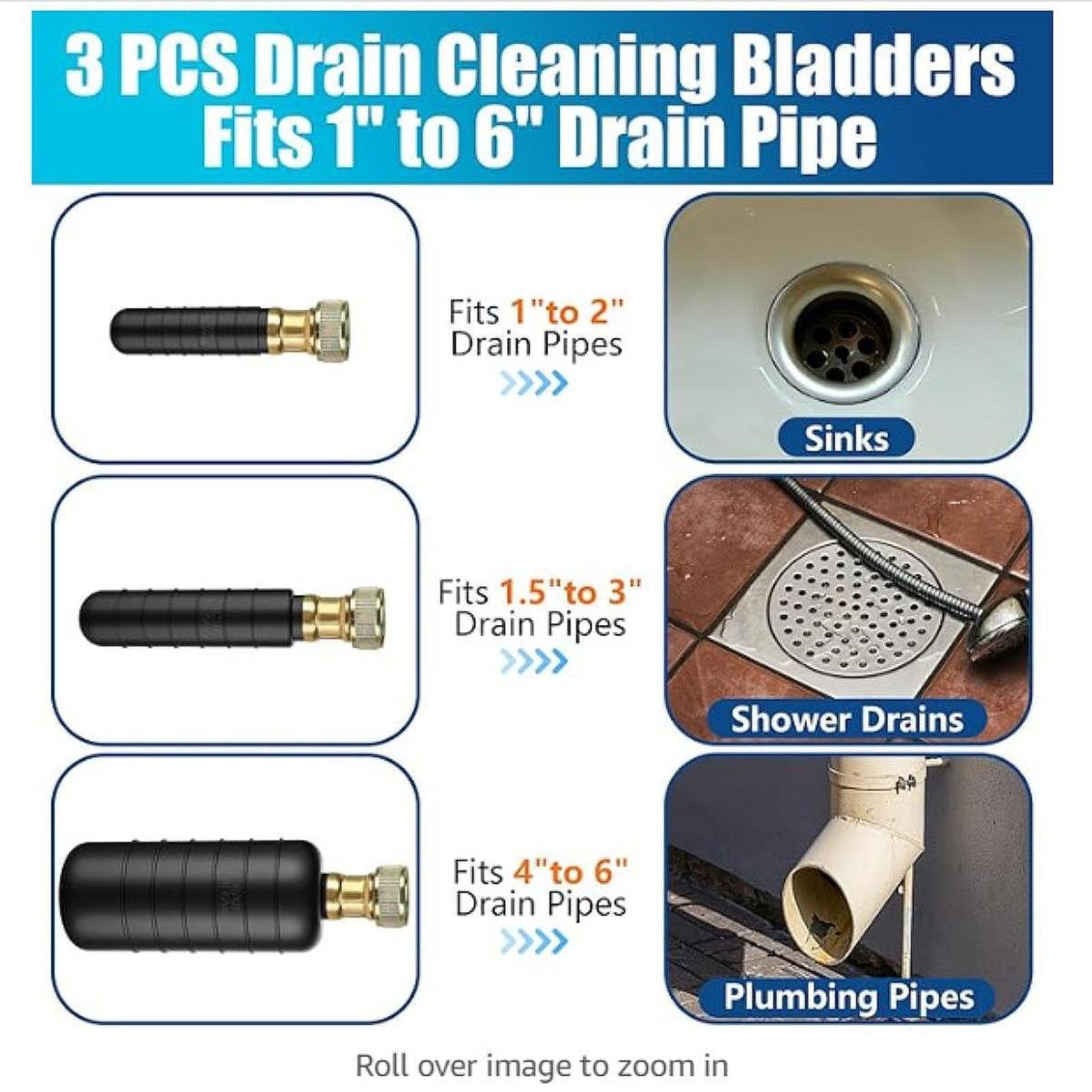 Drain Bladder Kit Drain Cleaning Bladder for Kitchen Bathroom Drains Bathtub