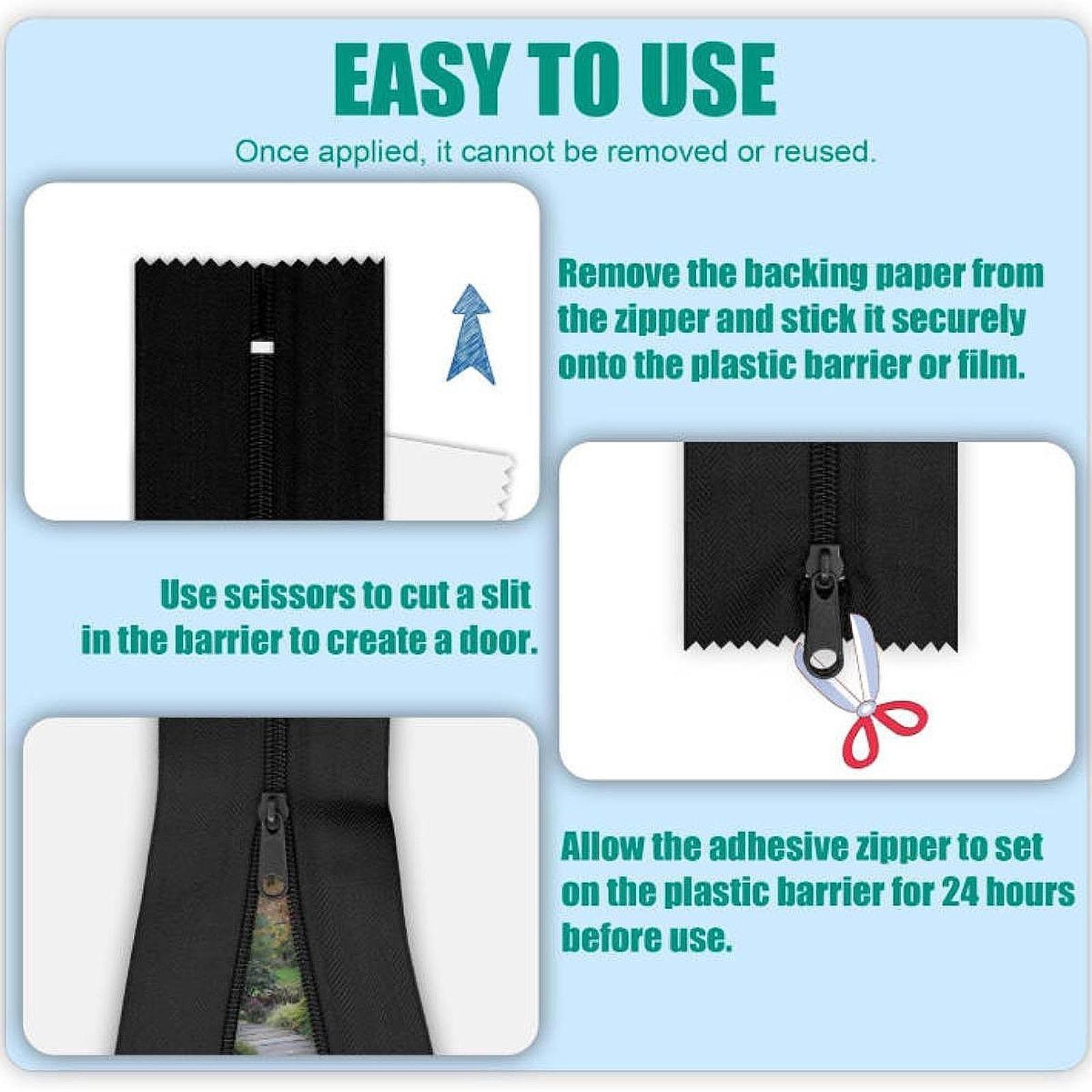 2 Roll Instant Door Zipper Replacement Self Adhesive for Screen Outdoor Tarp Black