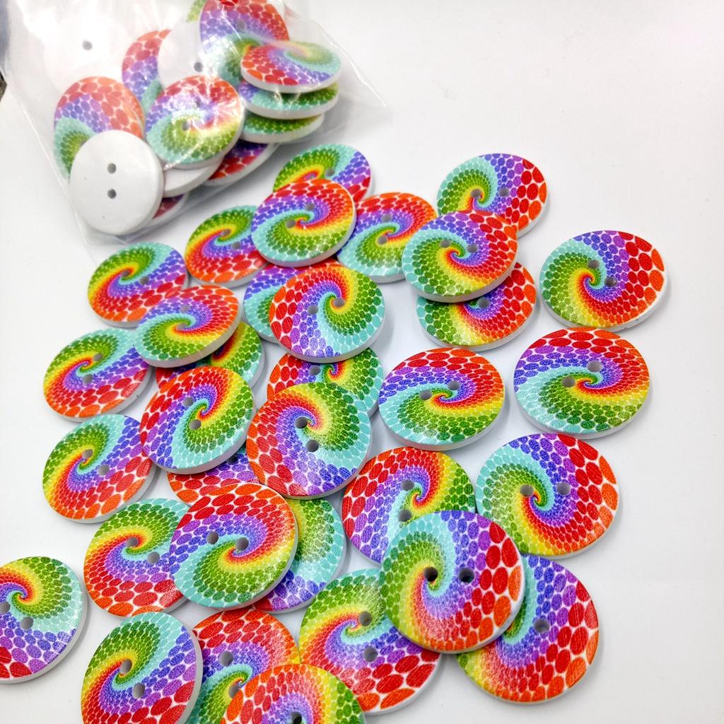 1 Pack Round 2 Holes Rainbow Wood Buttons for DIY Sewing Scrapbooking 23mm
