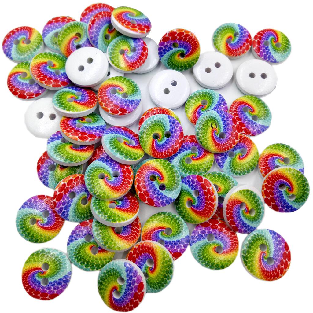 1 Pack Round 2 Holes Rainbow Wood Buttons for DIY Sewing Scrapbooking 23mm