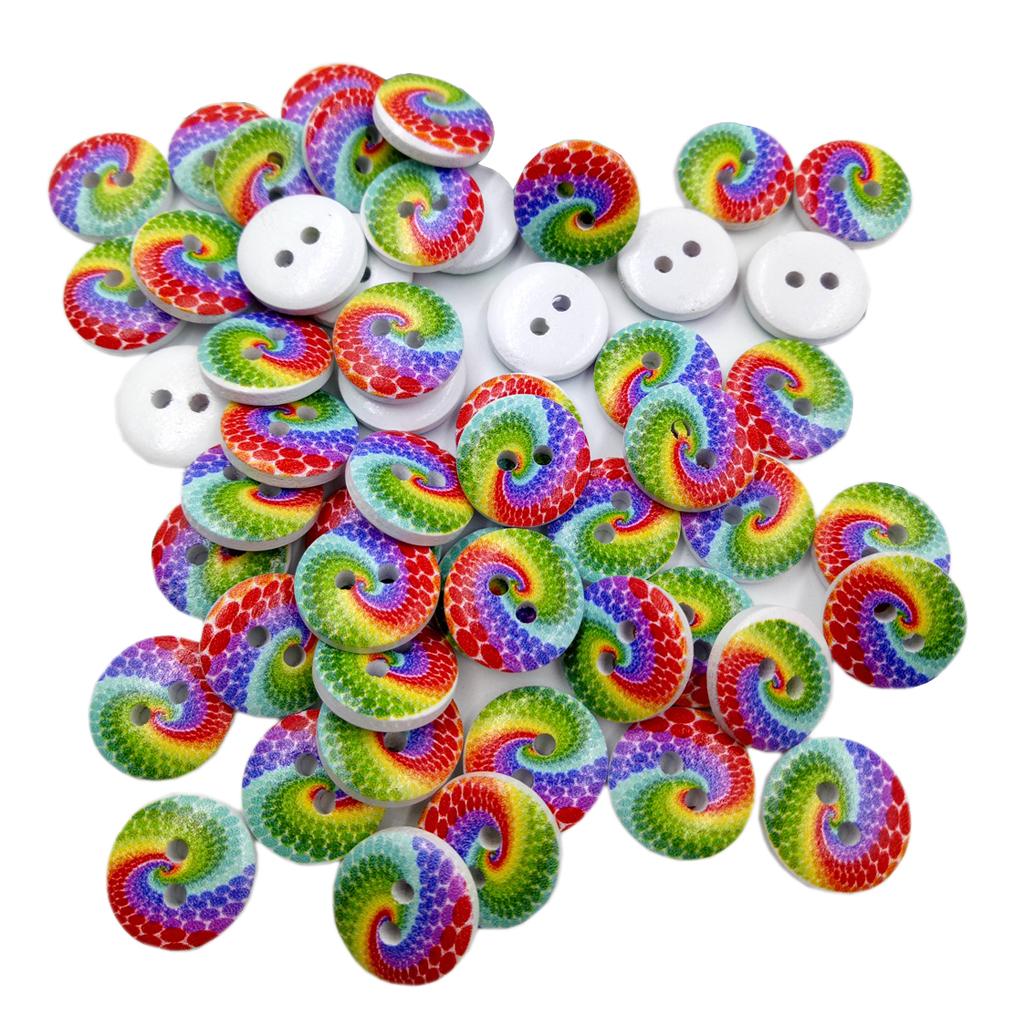 1 Pack Round 2 Holes Rainbow Wood Buttons for DIY Sewing Scrapbooking 23mm