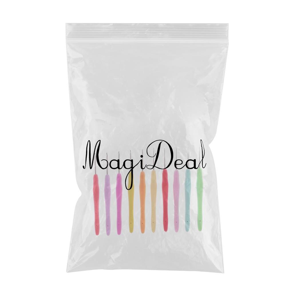 10pcs Colorful Metal Crochet Hooks Needles Set w/ Soft Handle 0.5-2.75mm