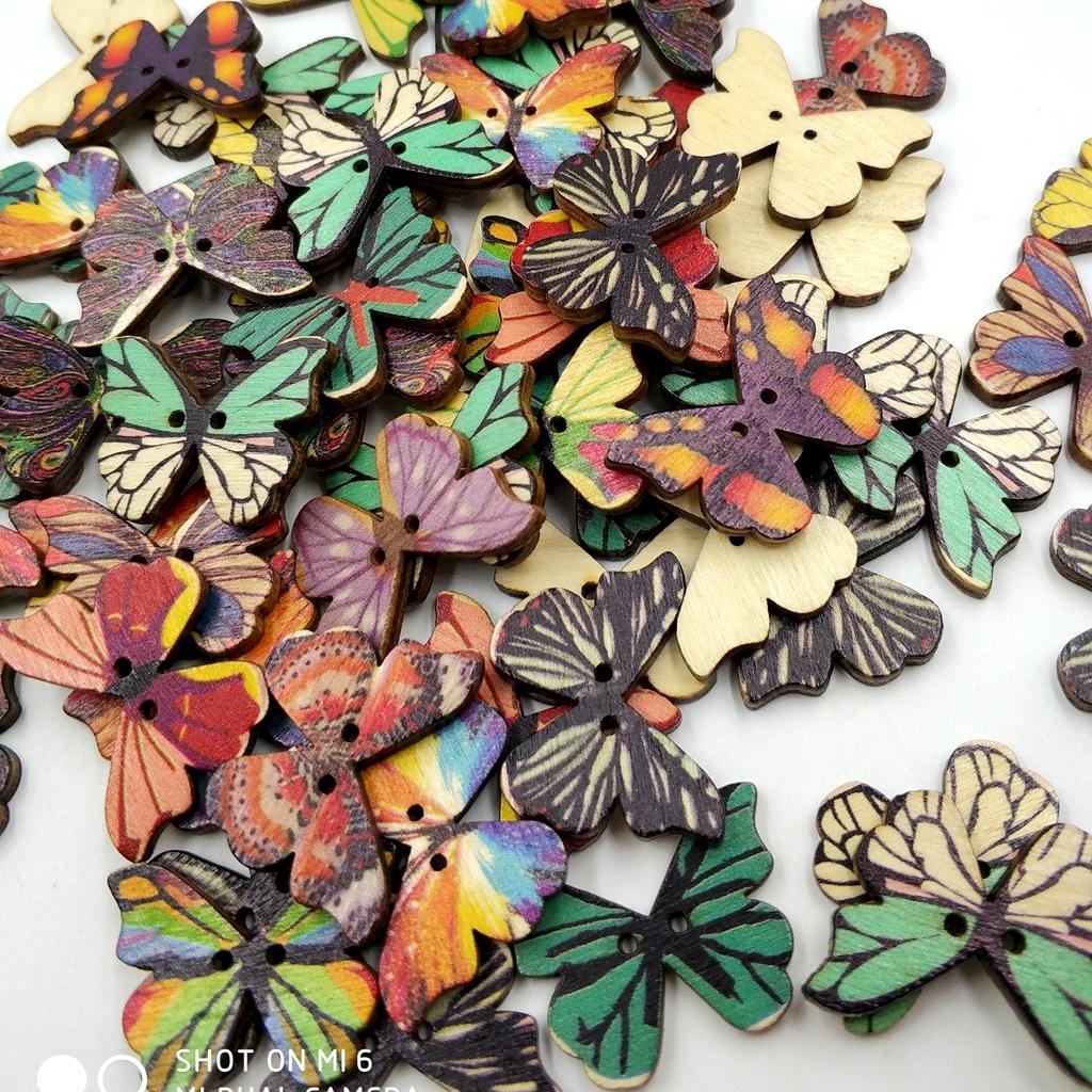 50pcs Vintage Wood Buttons 2 Holes Butterfly Buttons for Sewing Scrapbooking