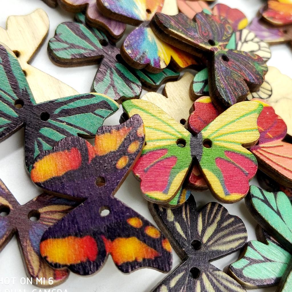 50pcs Vintage Wood Buttons 2 Holes Butterfly Buttons for Sewing Scrapbooking