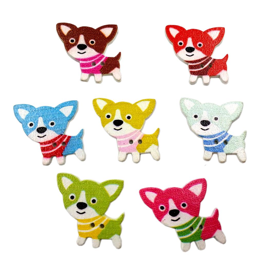 50pcs Wood Buttons 2 Holes Cartoon Puppy Dog Buttons for Sewing Scrapbooking