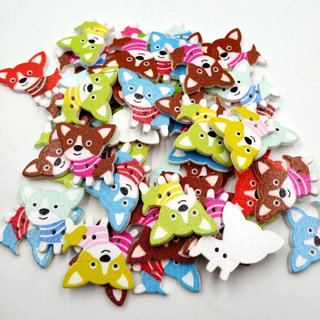 50pcs Wood Buttons 2 Holes Cartoon Puppy Dog Buttons for Sewing Scrapbooking