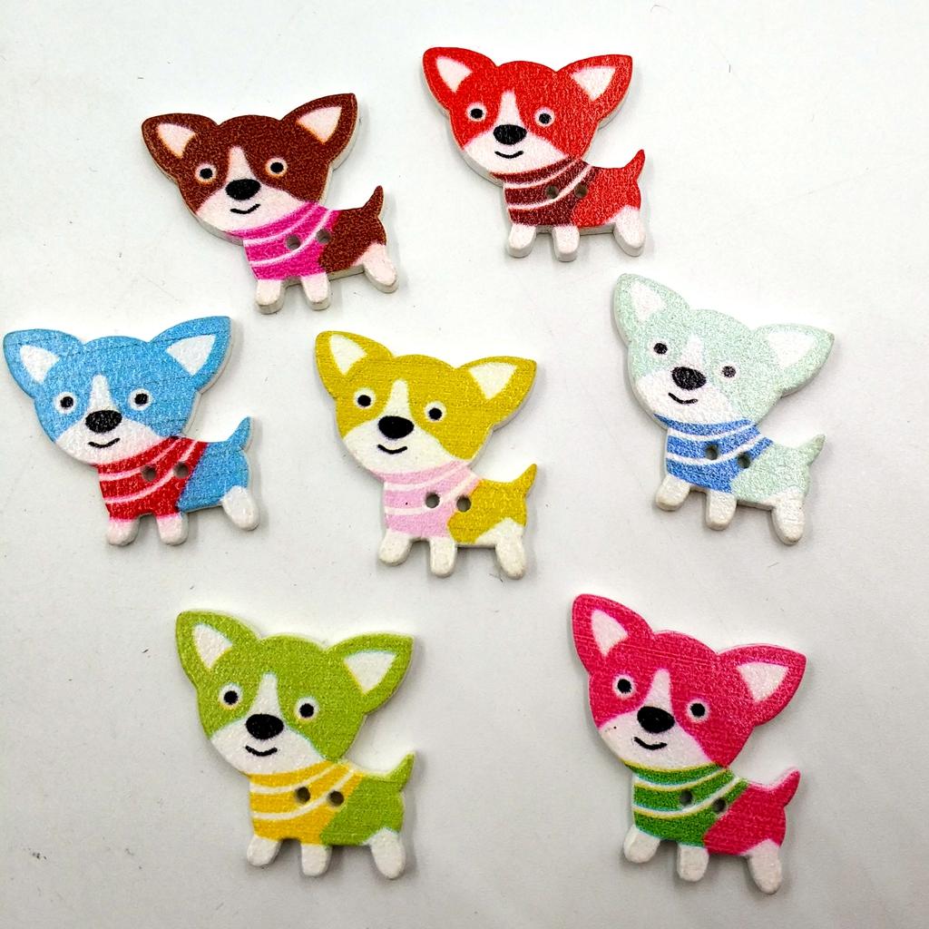 50pcs Wood Buttons 2 Holes Cartoon Puppy Dog Buttons for Sewing Scrapbooking