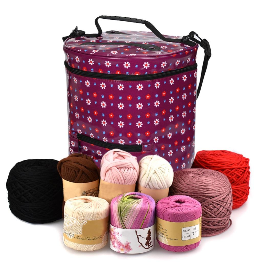 Large Printed Yarn Organizer Tote Knitting Tote Bags for Crocheting Purple