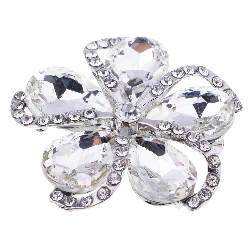 Vintage Flower Rhinestone Crystal Wedding Bridal Bouquet Brooch Pin White