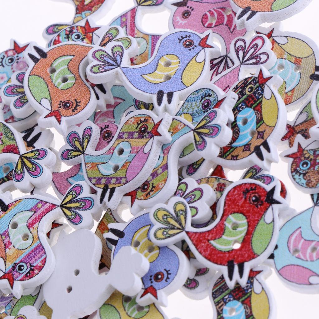 50pcs Mixed Cartoon Animal Wood Buttons for Sewing Scrapbooking Chicken
