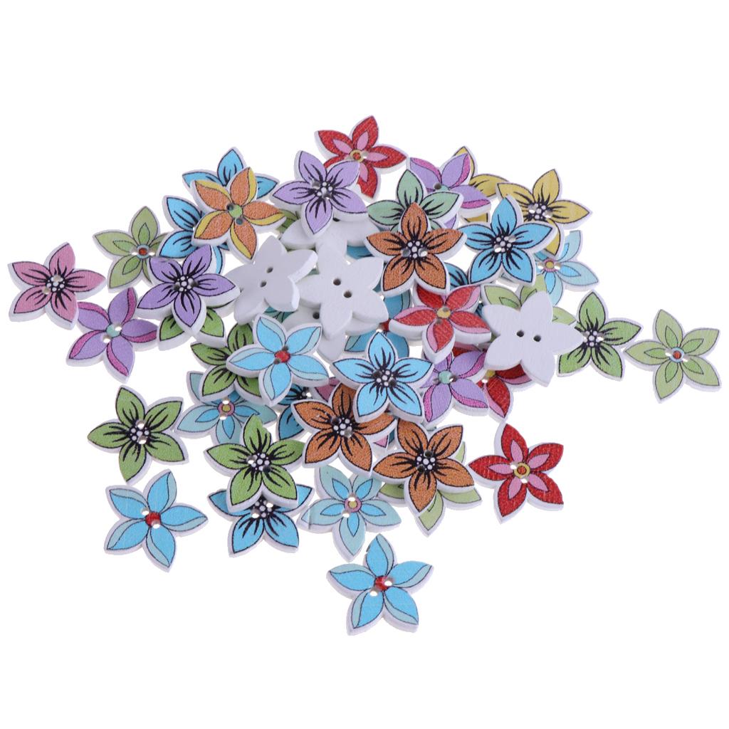 50pcs Mixed Flower Wood Buttons 2 Holes Buttons for Sewing Scrapbooking 2#