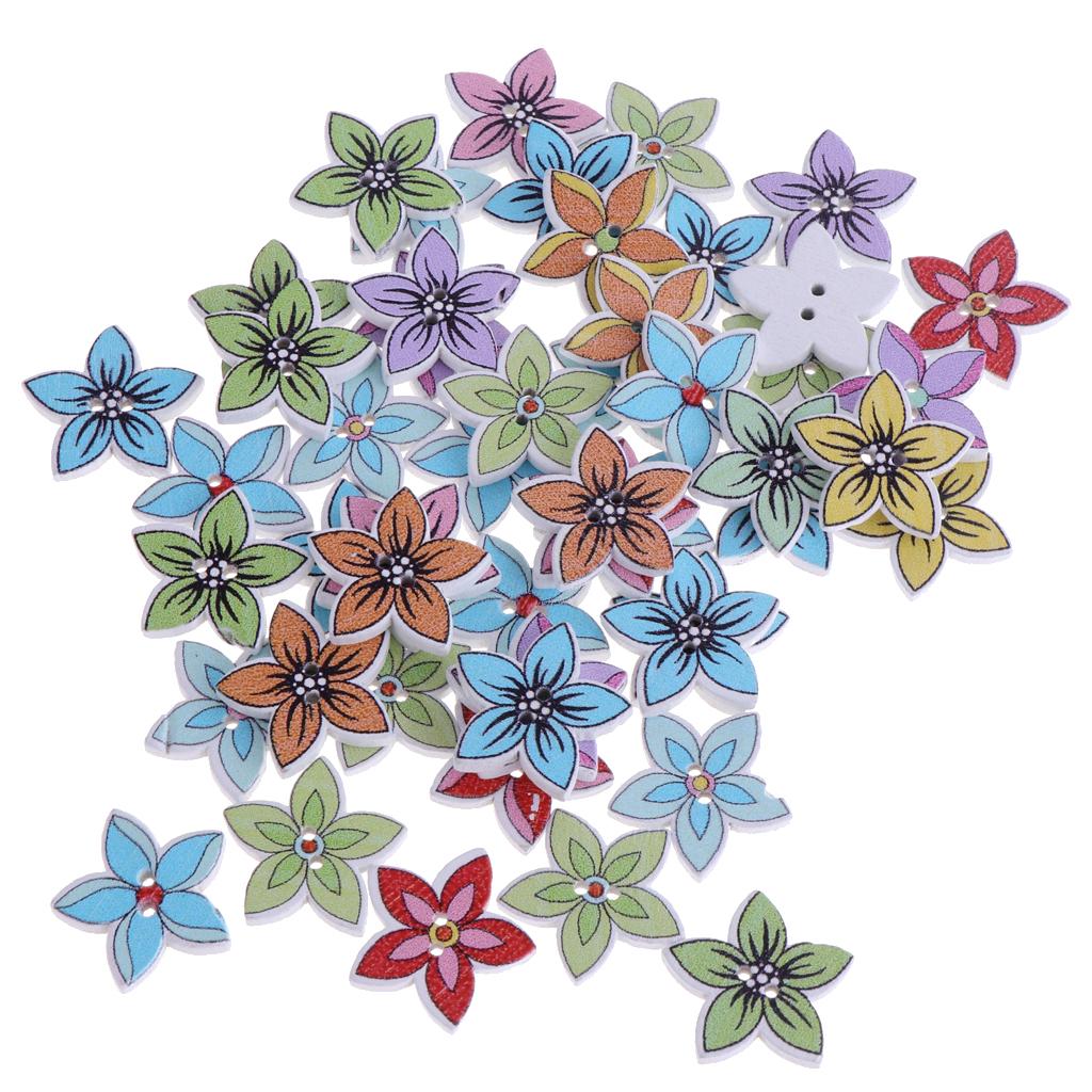 50pcs Mixed Flower Wood Buttons 2 Holes Buttons for Sewing Scrapbooking 2#