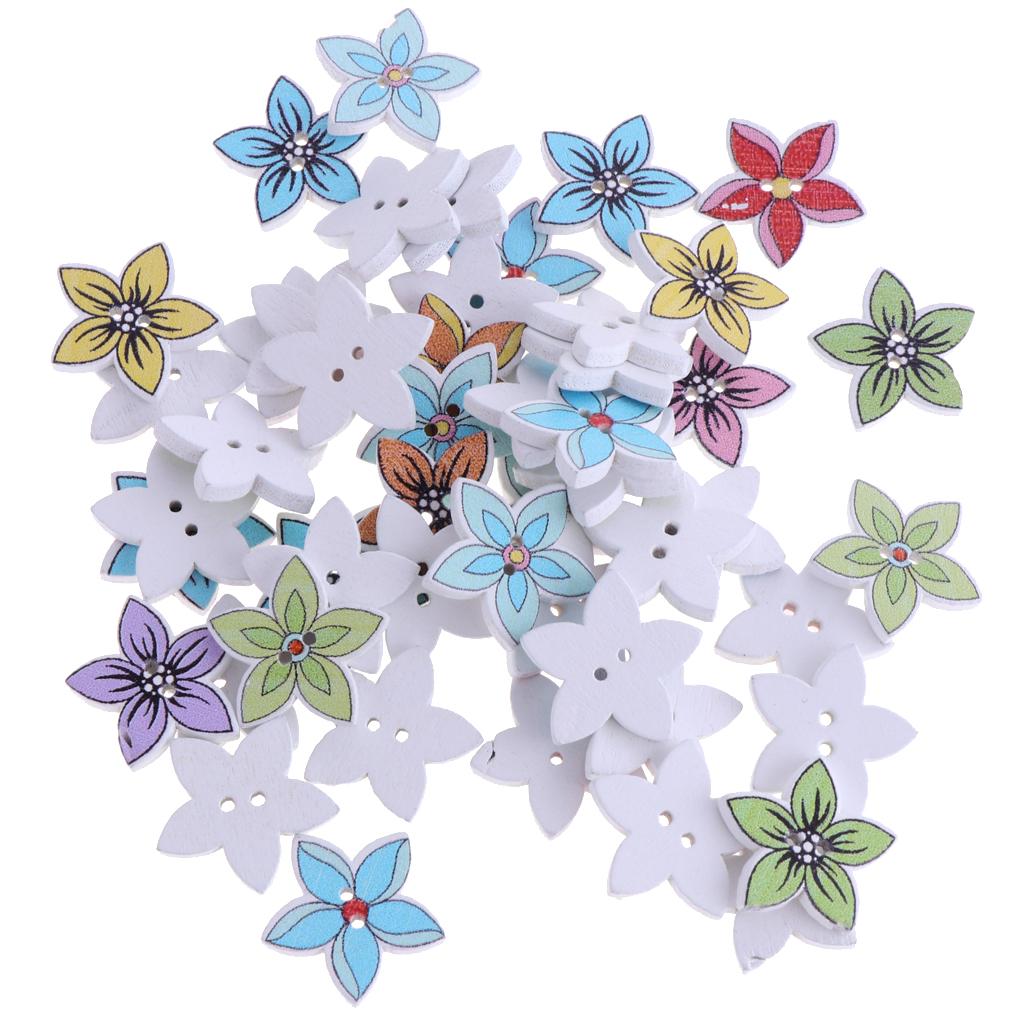 50pcs Mixed Flower Wood Buttons 2 Holes Buttons for Sewing Scrapbooking 2#