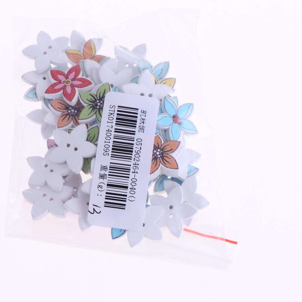 50pcs Mixed Flower Wood Buttons 2 Holes Buttons for Sewing Scrapbooking 2#