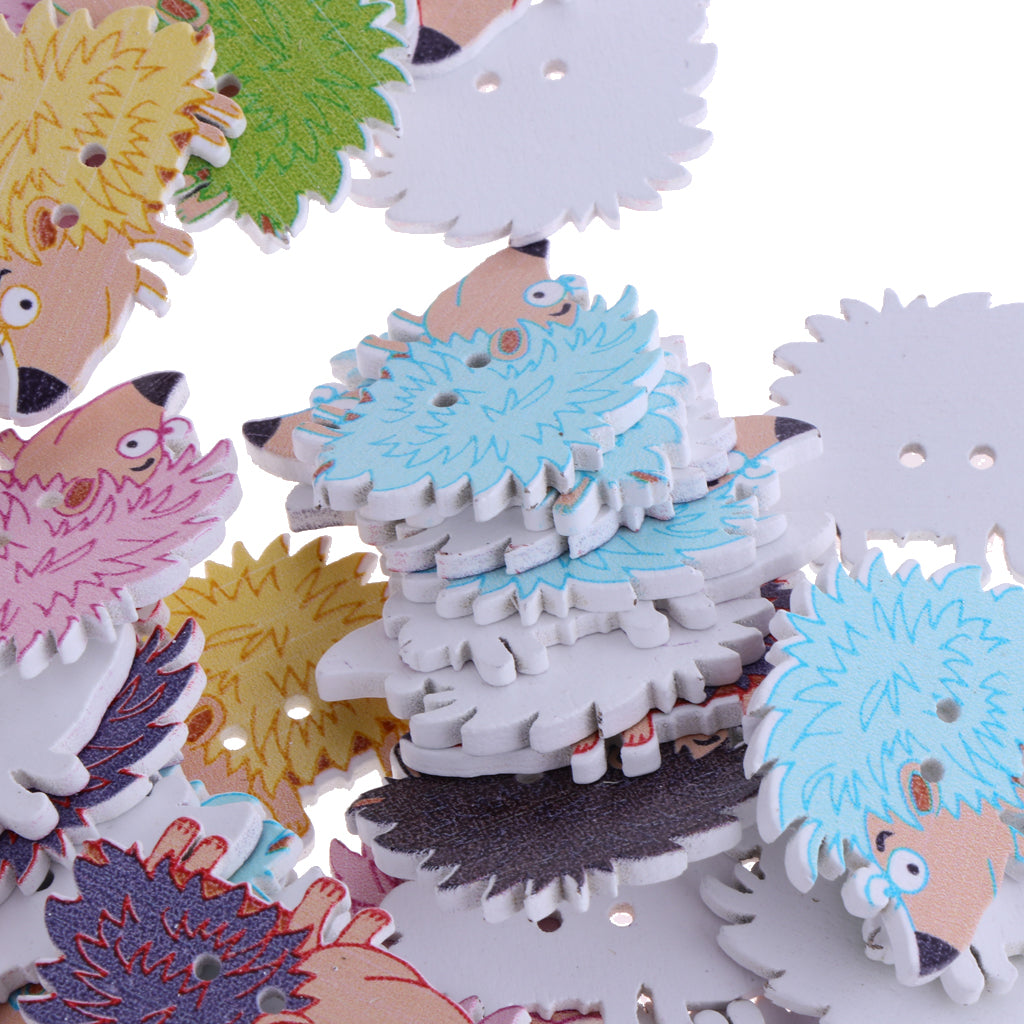 50pcs Mixed Cartoon Animal Wood Buttons for Sewing Scrapbooking Hedgehog