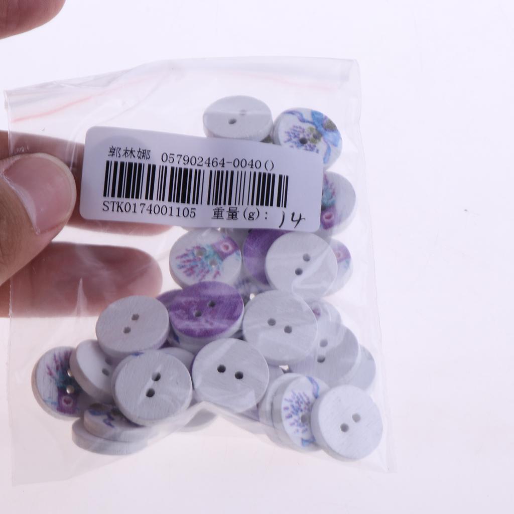 50pcs Wood Round 2 Holes Buttons Flower Buttons for DIY Sewing Scrapbooking