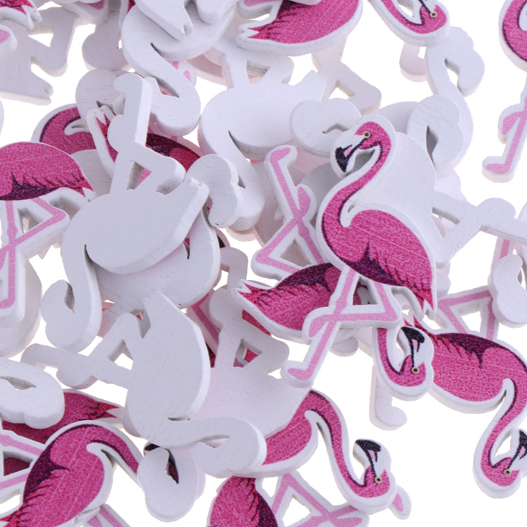 100Pcs Cartoon Flamingo Wood Wooden Buttons Handmade for Sewing Scrapbooking