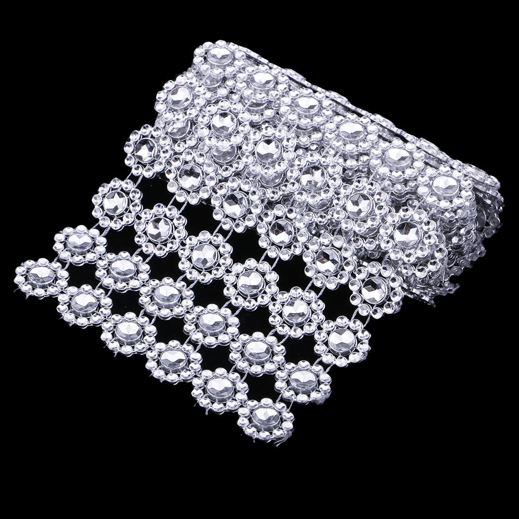 1 Yards SunFlower Rhinestone Chain Ribbon Trim Sewing Decor Applique Silver