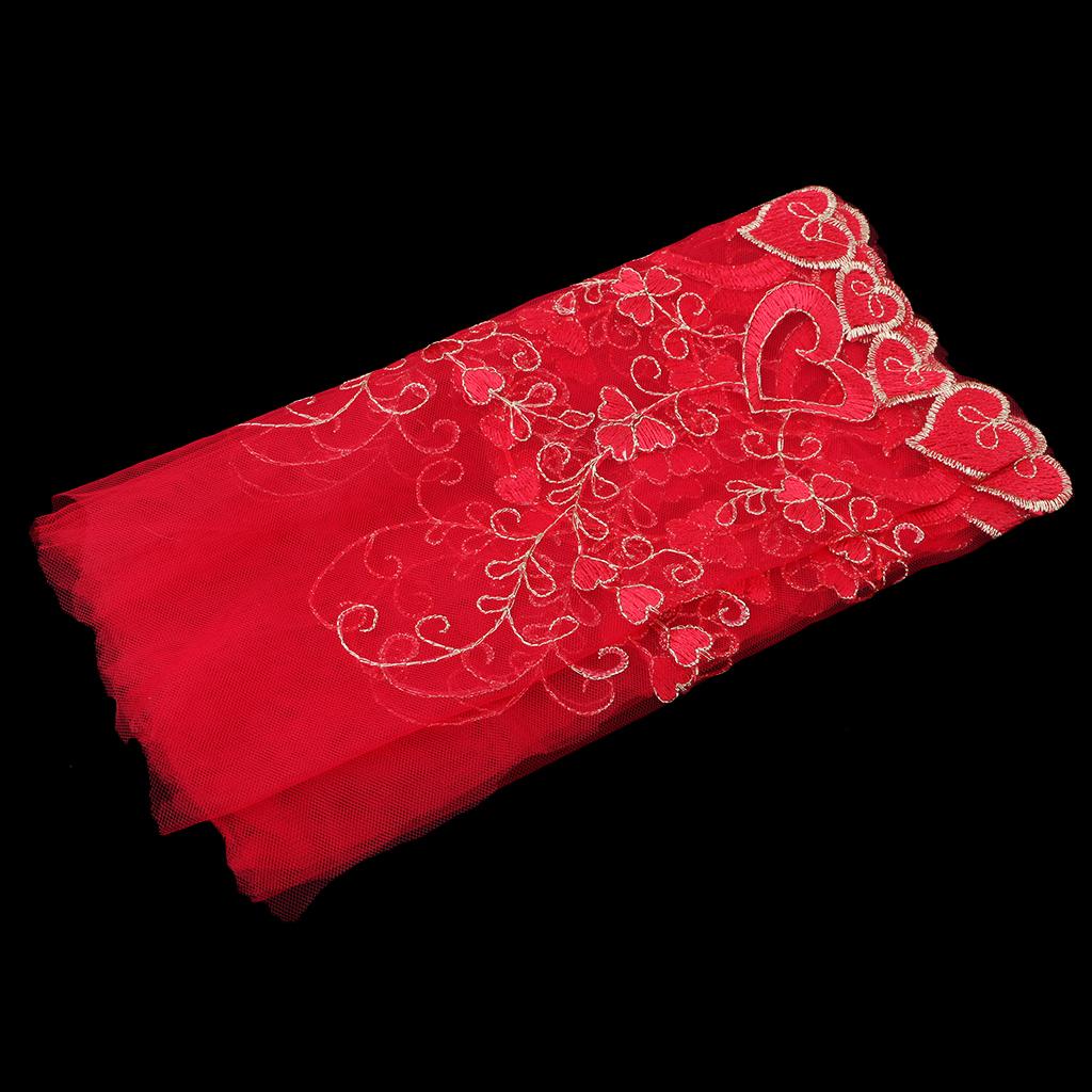 1 Yard Beautiful Floral Embroidered Tulle Lace for Wedding Dress Decor Red