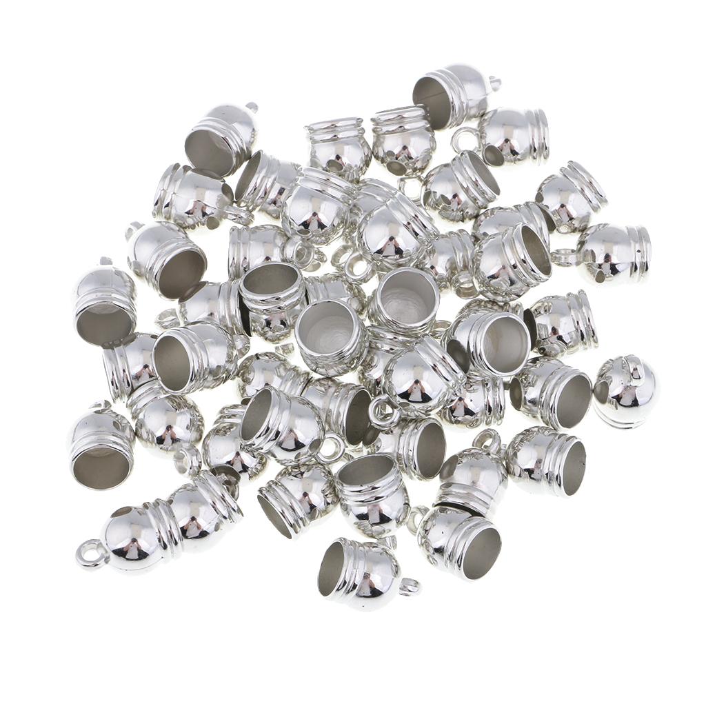 50pcs End Cap Bead Stopper Fit 8mm Leather Cord Jewelry Findings Sliver