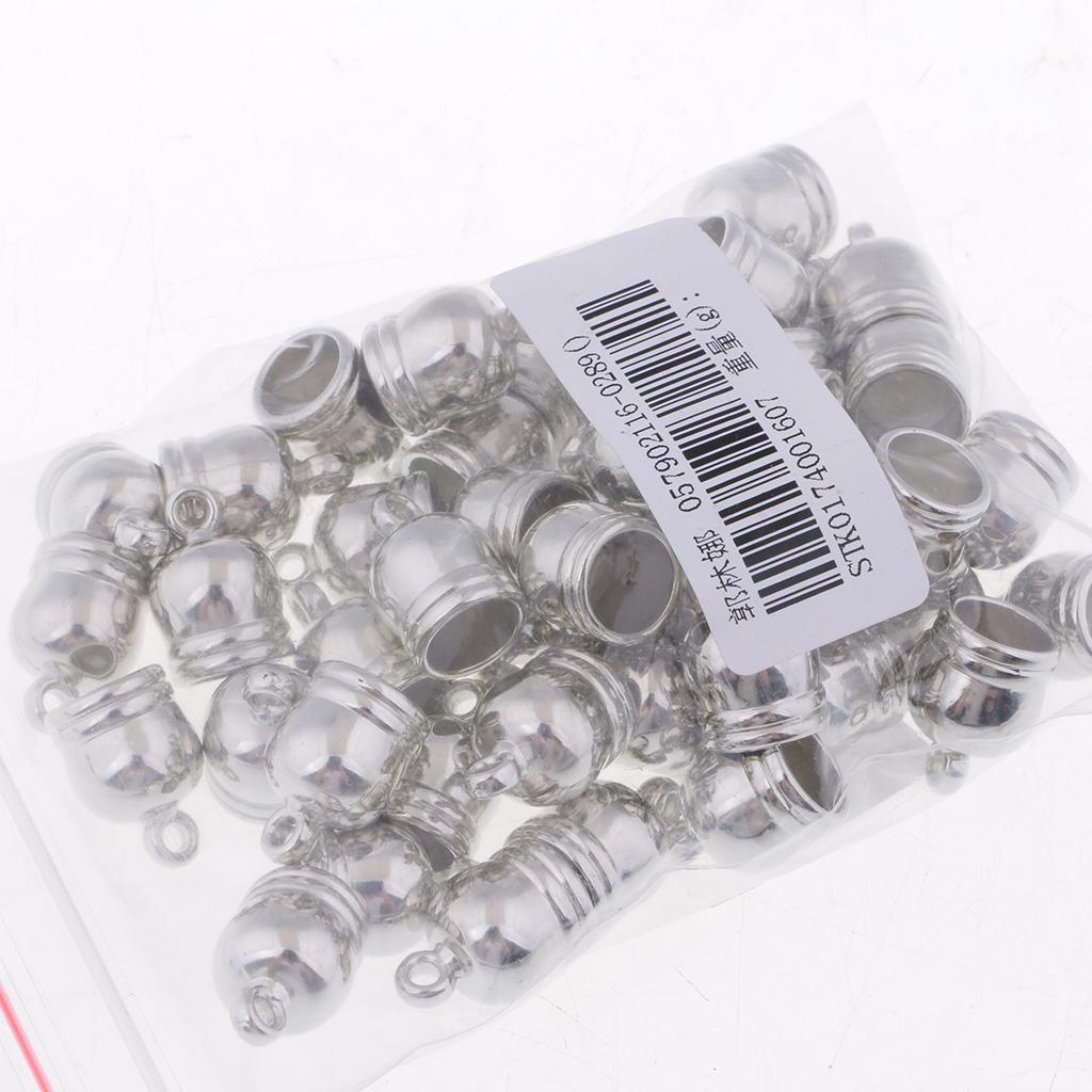 50Pcs Plastic End Cap Bead Stopper DIY Leather Cord Jewelry Findings Silver