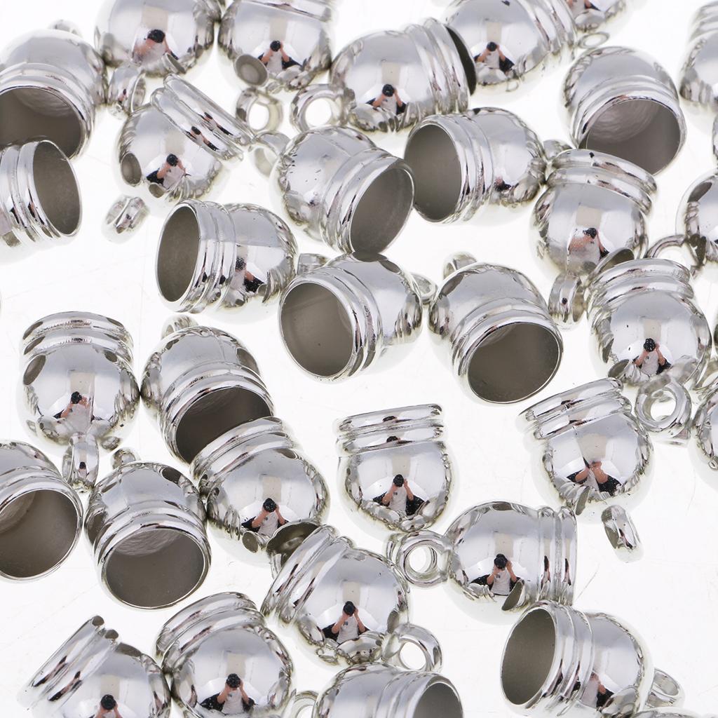 50Pcs Plastic End Cap Bead Stopper DIY Leather Cord Jewelry Findings Silver