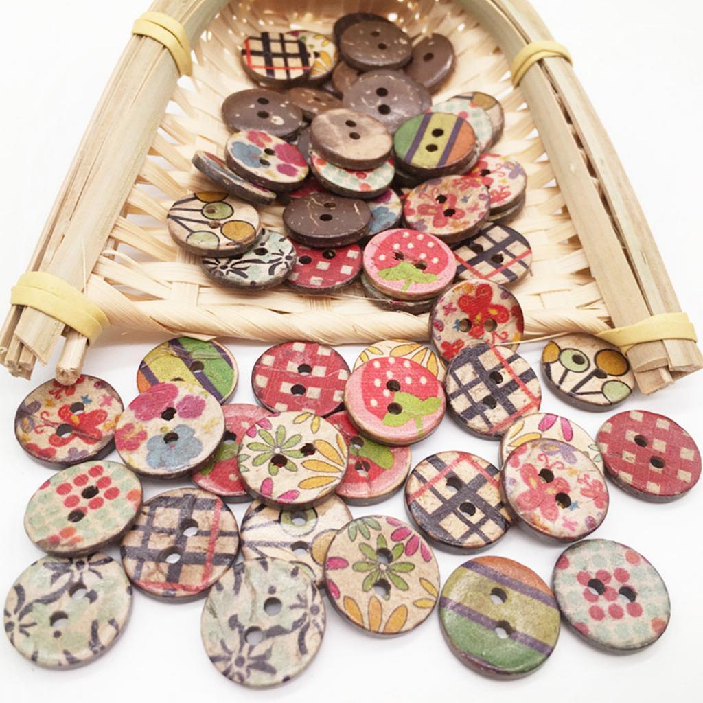 50 Pieces Painted Coconut Shell Sewing Buttons for Children's DIY Buttons