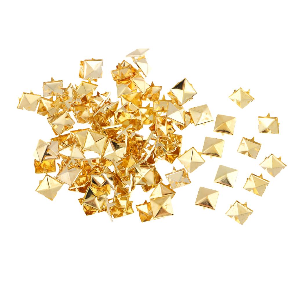 100 Pcs Suqare Pyramid Studs Nailheads for DIY Leather Accessories Gold