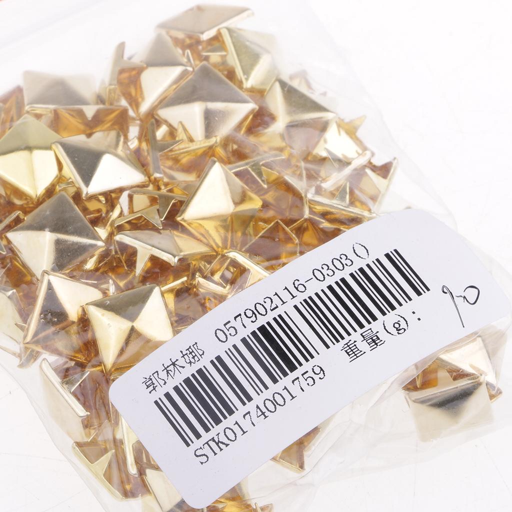 100 Pcs Suqare Pyramid Studs Nailheads for DIY Leather Accessories Gold