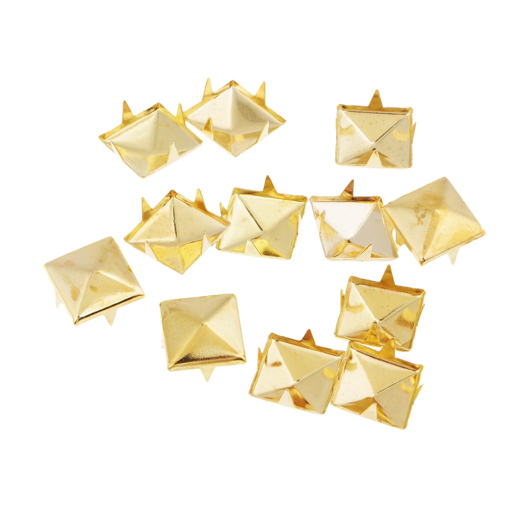 100 Pcs Suqare Pyramid Studs Nailheads for DIY Leather Accessories Gold