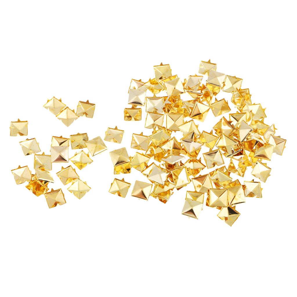 100 Pcs Suqare Pyramid Studs Nailheads for DIY Leather Accessories Gold